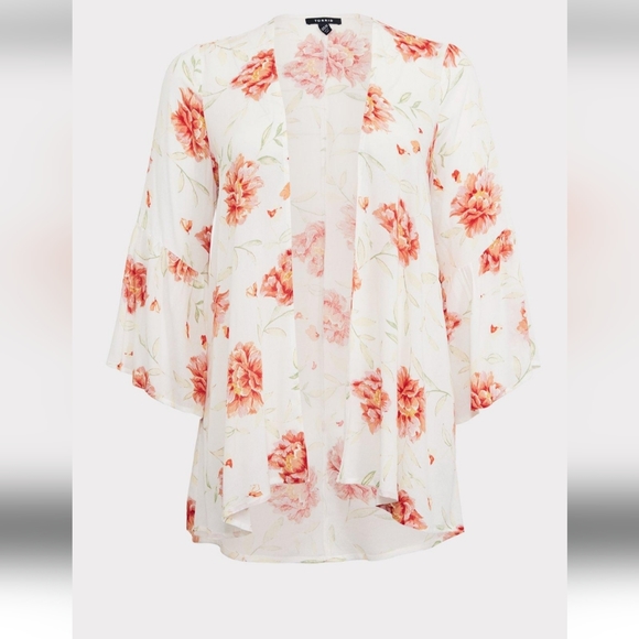 Plus Size Torrid 1x/2x Ivory & Orange Floral Chiffon Kimono top - Picture 6 of 9